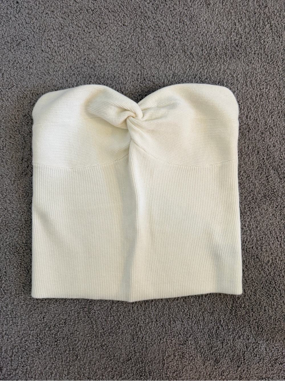 Strapless Twist-Front Cream Ribbed Tank Top